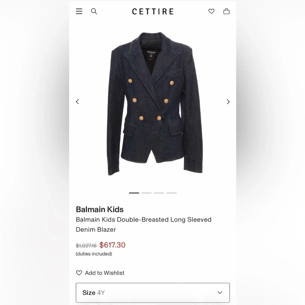 BALMAIN Kids Double-Breasted Long Sleeved Denim Blazer & Skirt Set Size 6(Girls) - Picture 7 of 10
